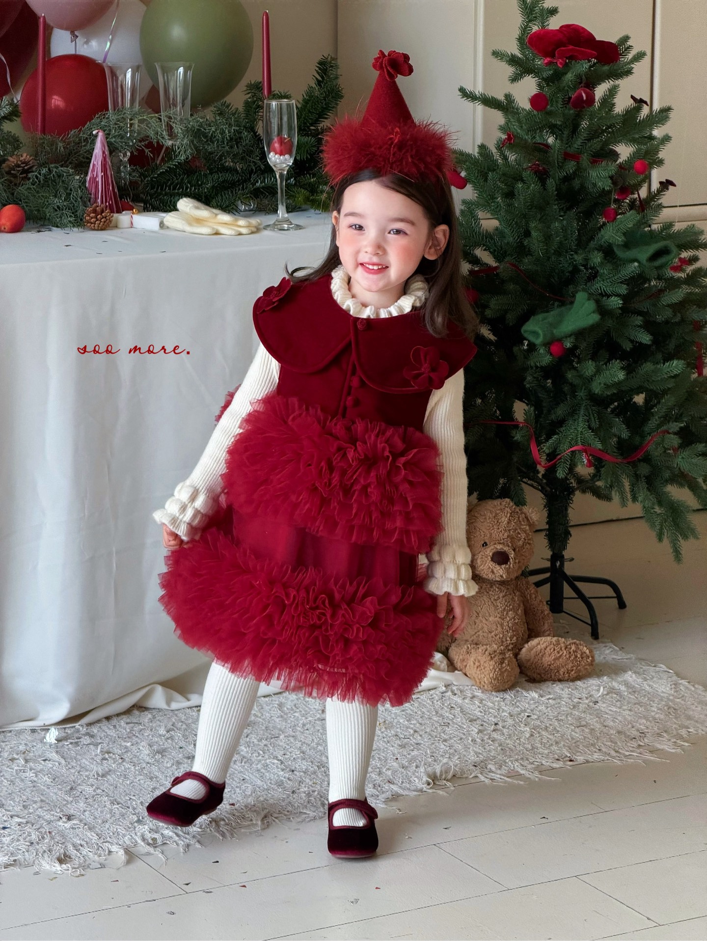 Bán theo set - Soo More Dresses Red Tutu Bloom Over + wool T