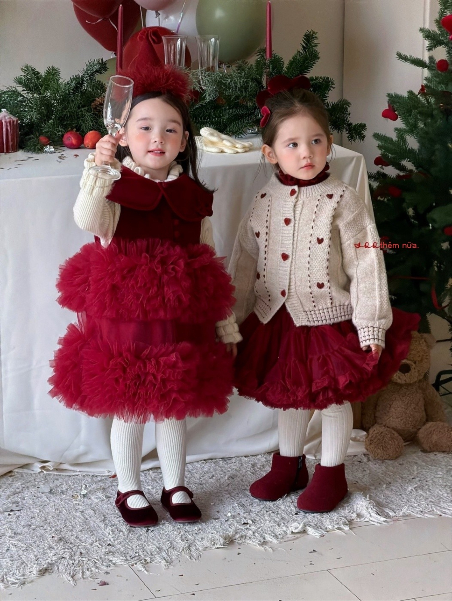Bán theo set - Soo More Dresses Red Tutu Bloom Over + wool T