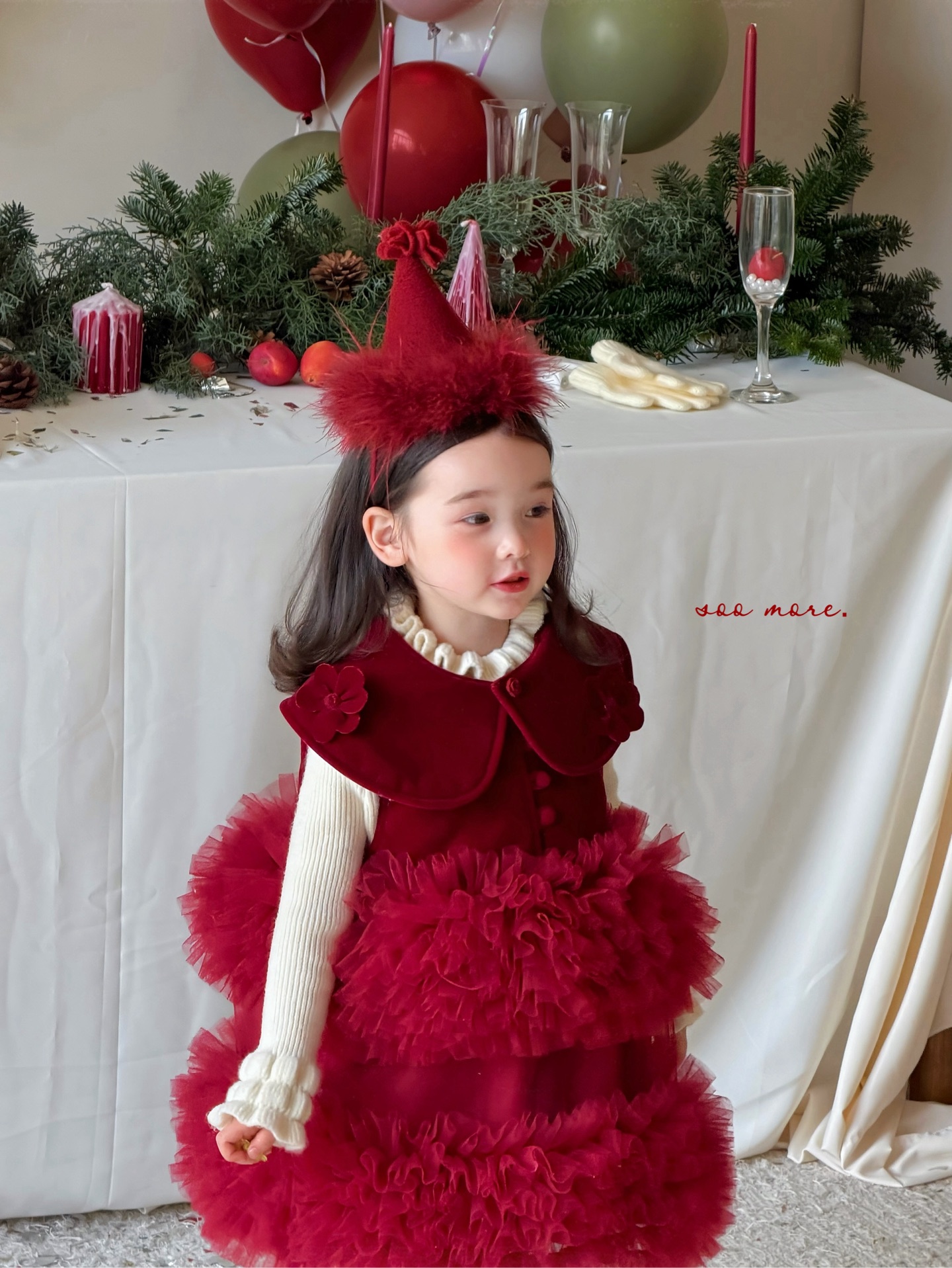Bán theo set - Soo More Dresses Red Tutu Bloom Over + wool T