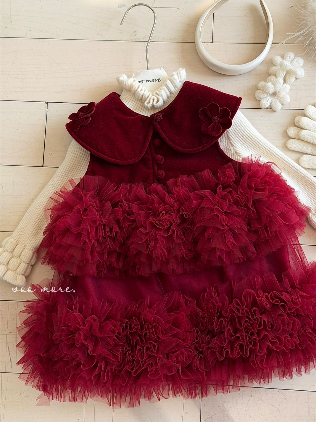 Bán theo set - Soo More Dresses Red Tutu Bloom Over + wool T
