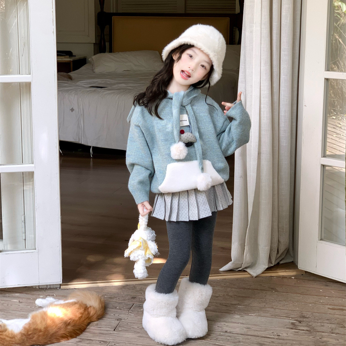 Váy xếp ly xám chấm bi SING - 120