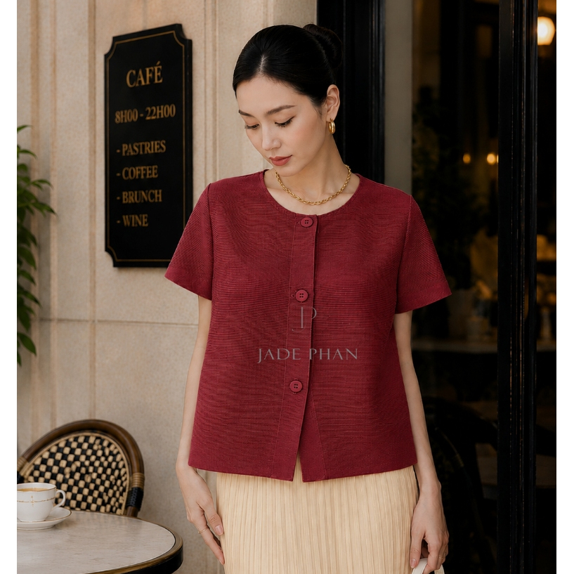 Áo Aimee dập ly cao cấp JADEPHAN xếp ly lò xo nhiều màu