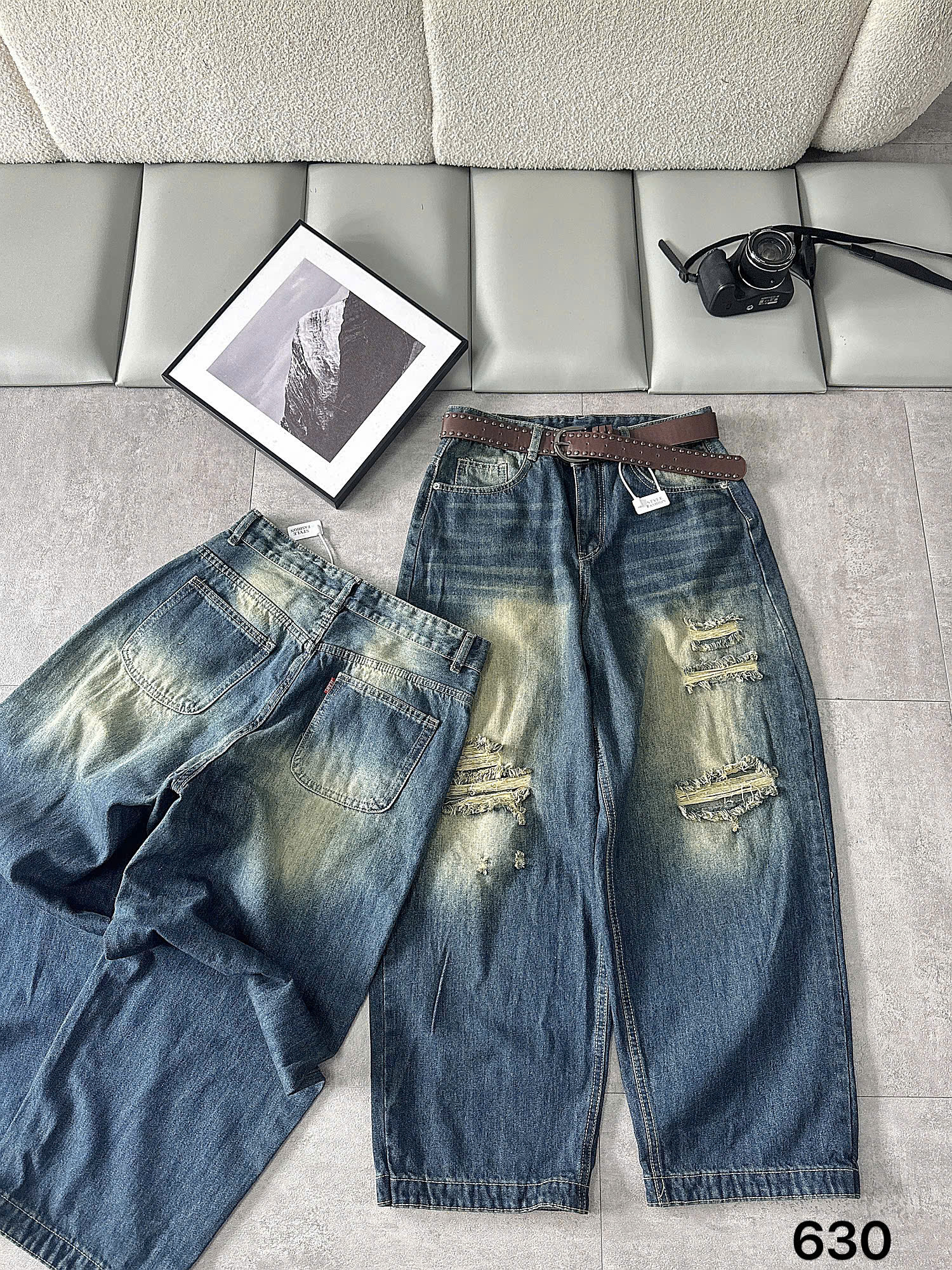 Mặt trước và mặt sau quần jean suông bigsize T-QJ630 màu xanh đậm