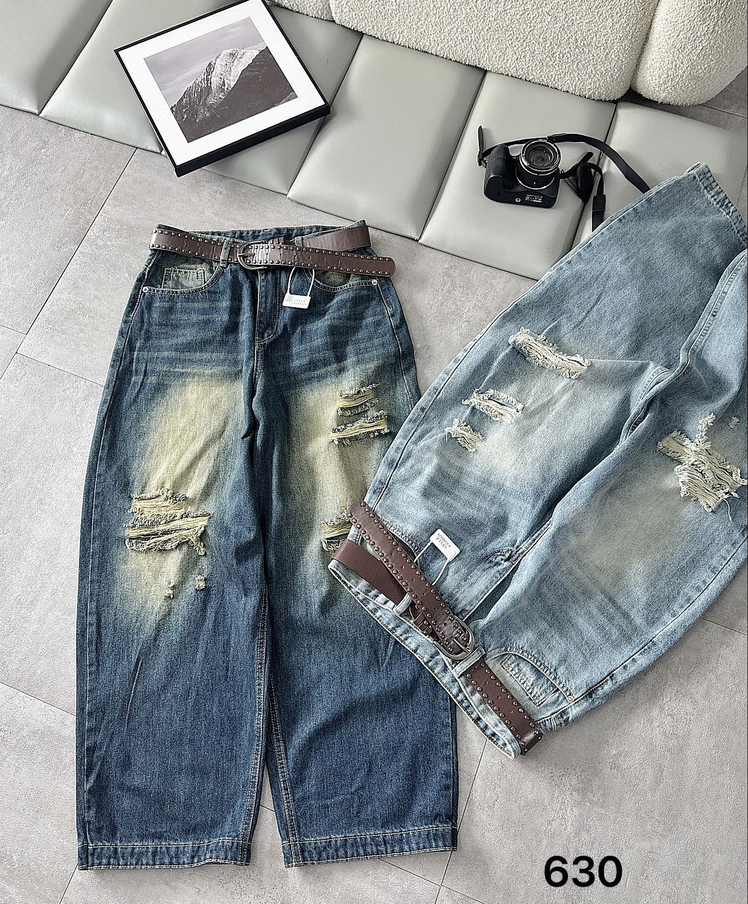 Chi tiết rách và wash mặt trước quần jean bigsize T-QJ630