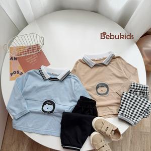 Bộ dài quần dài bé trai cổ dệt in hình