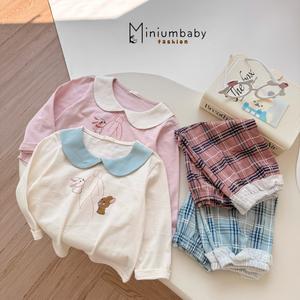 Bộ dài quần dài bé gái có cổ in hình