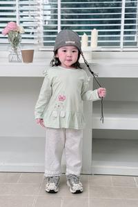 Bộ cộc quần dài bé gái không cổ in hình