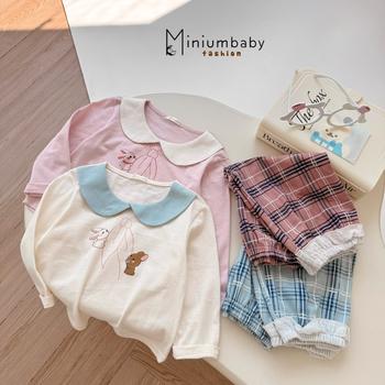 Bộ dài quần dài bé gái có cổ in hình