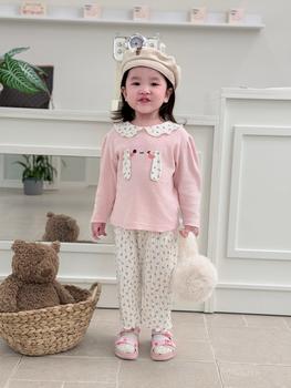 Bộ dài quần dài bé gái có cổ in hình