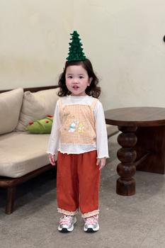 Bộ dài quần dài bé gái không cổ in hình