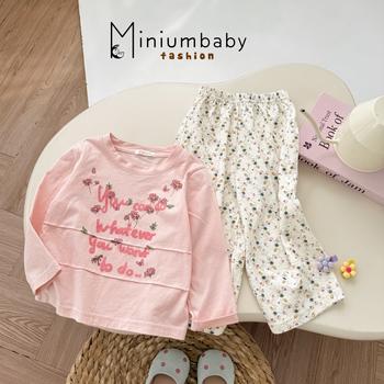Bộ dài quần dài bé gái không cổ in hình