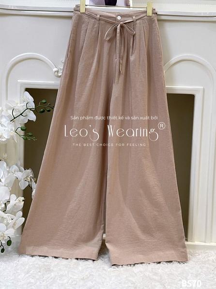 Product image - BS70-Quần ống rộng suông dài màu be kèm dây thắt