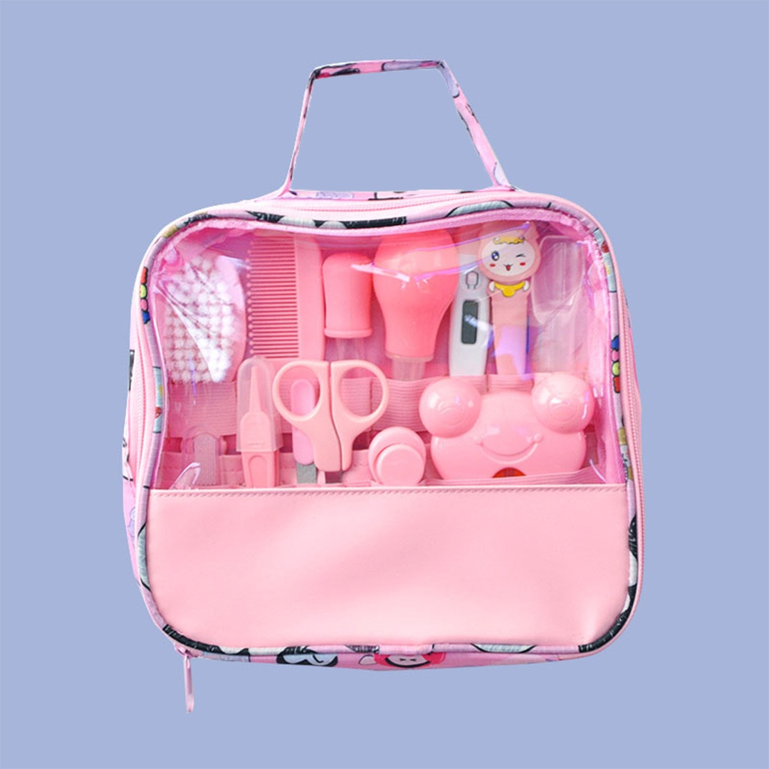 13pcs Baby Care Cloth Bag Set Baby Nasal Aspirator Nail Scissors Cartoon Set Daily Cleaning Supplies Care Package