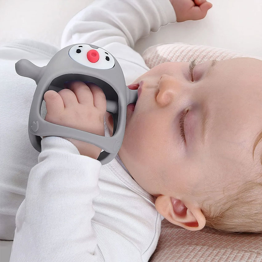 Penguin hand guard silicone teether baby anti-bite hand