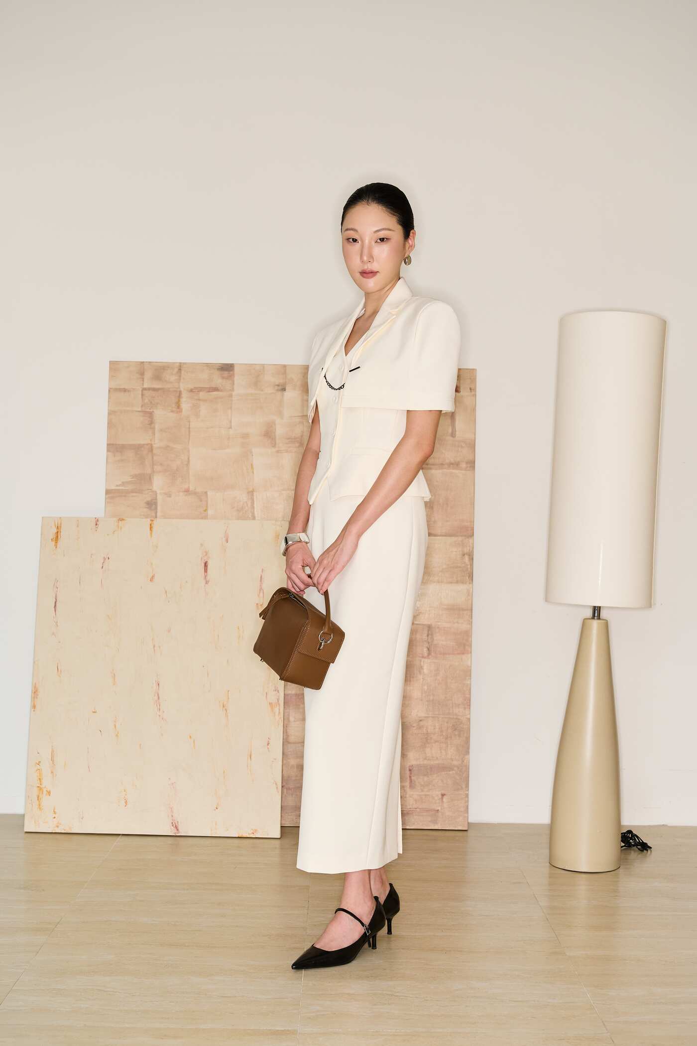 Ivory cape and tuxedo ensemble