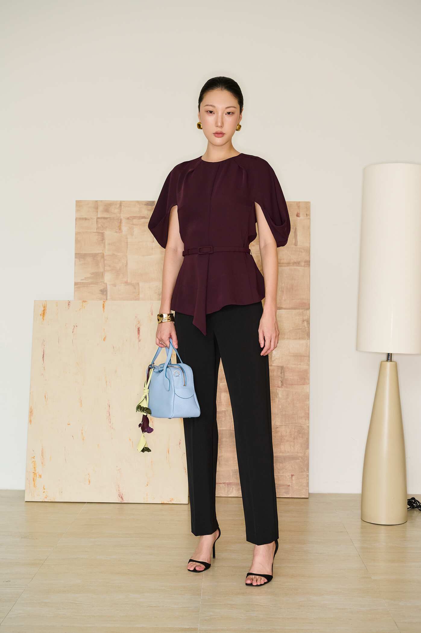 Raglan peplum top and tailored trousers