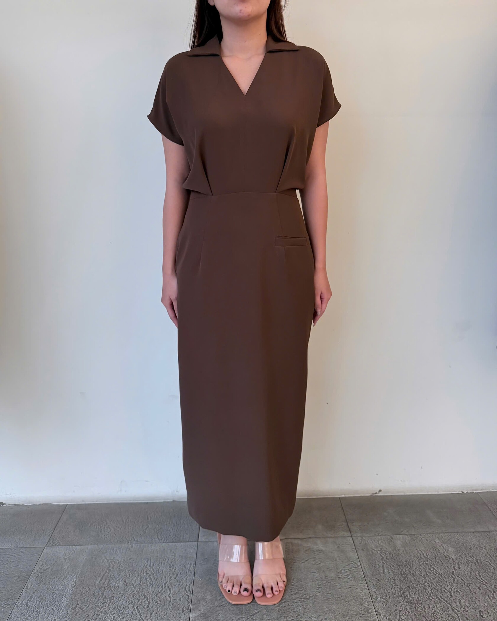 V-neck grown-on-sleeve dress