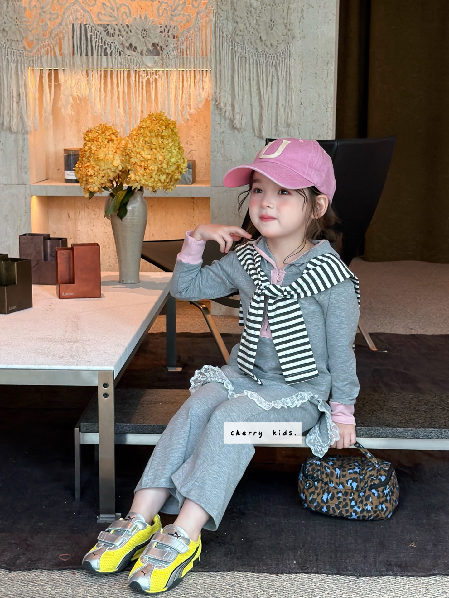 Cherry Kids - Set xám yếm viền ren 7773