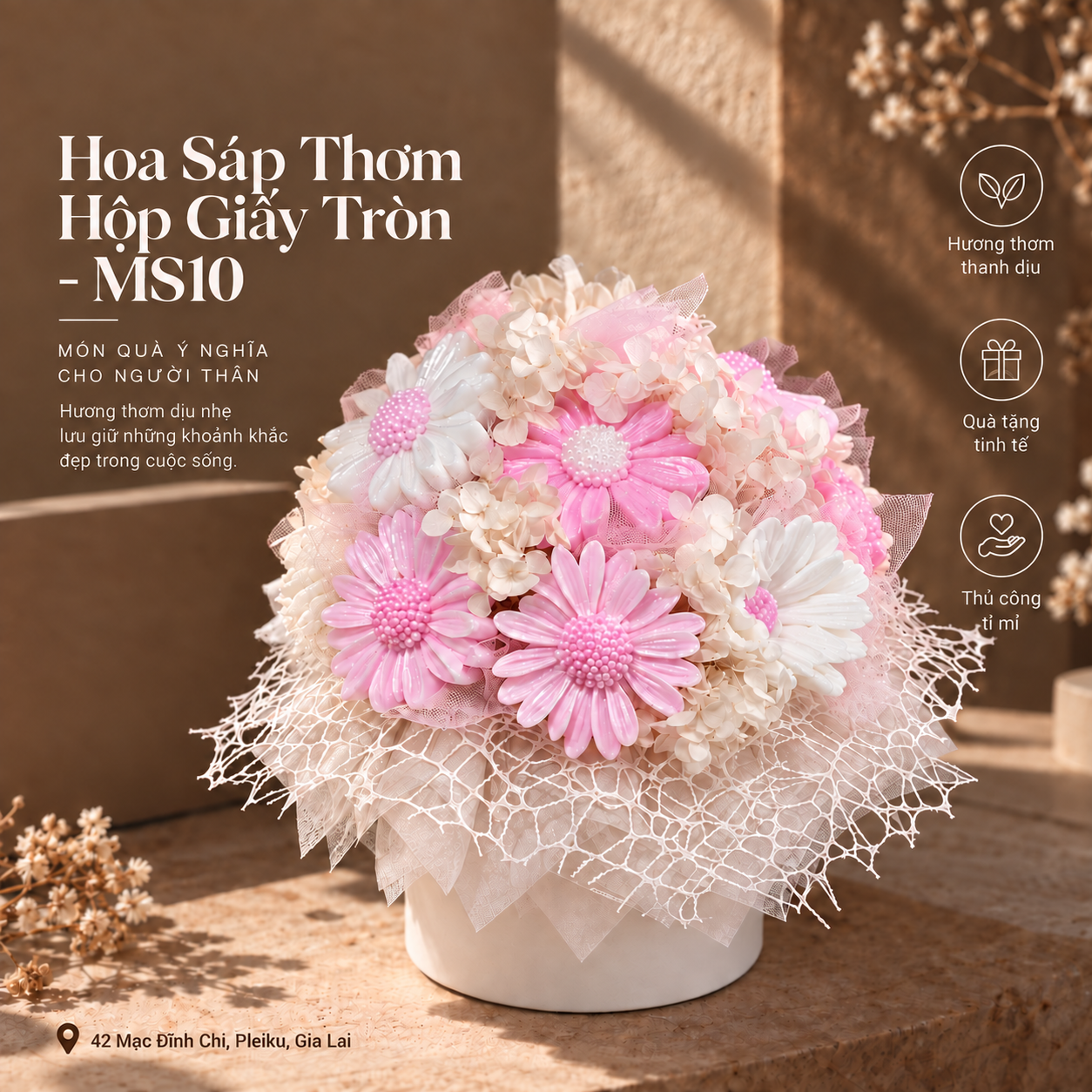 Hoa sáp thơm - Hộp giấy tròn