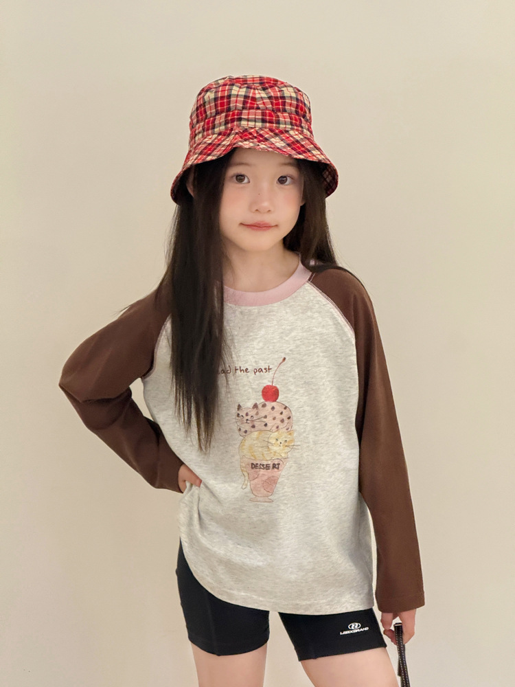 Áo thun raglan AMBB mèo dessert nâu