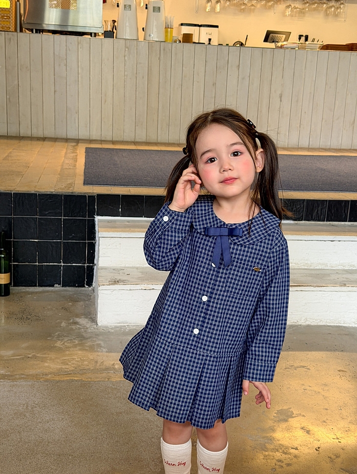 Đầm Weimu caro xanh navy