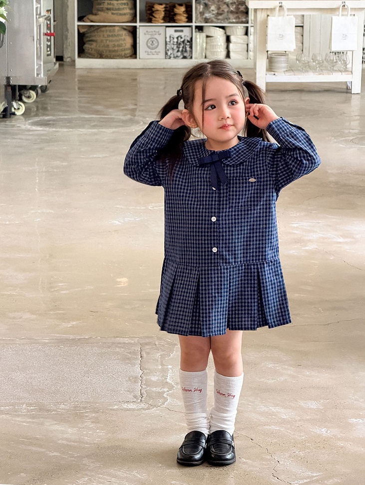 Đầm Weimu caro xanh navy