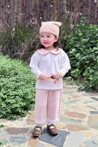 Bộ dài quần dài bé gái có cổ in hình