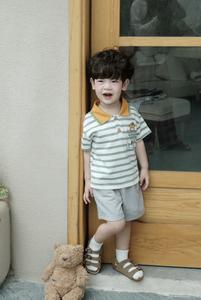 Bộ cộc quần đùi bé trai cổ dệt in hình