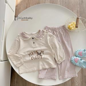 Bộ dài quần dài bé gái có cổ in hình