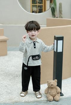 Bộ dài quần dài bé trai có cổ in hình