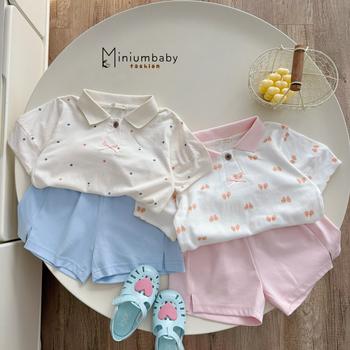 Bộ cộc quần đùi bé gái cổ dệt