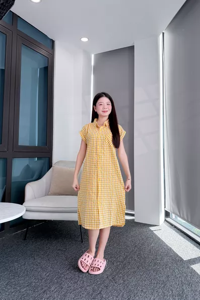 Product image - Đầm Sơ Mi Cổ Cao Cúc Cài