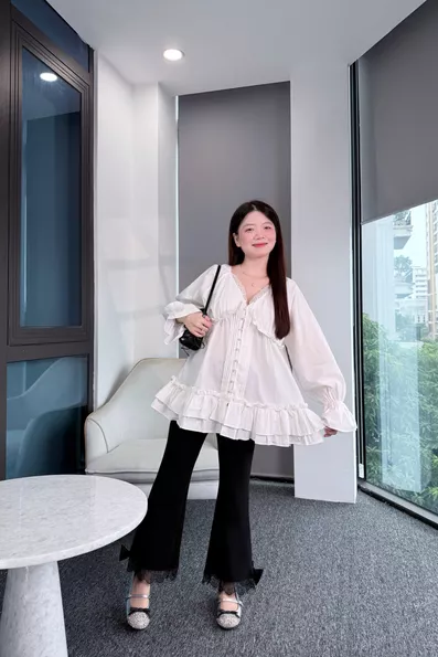 Product image - Set 2 Món Áo Dài Tay Mix Quần Suông Ống Loe