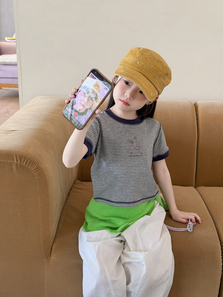 Áo phông AMBB voi cutie kẻ xanh hải quân 3649