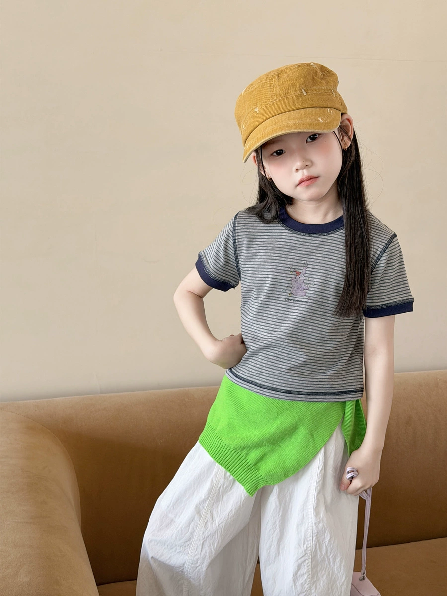 Áo phông AMBB voi cutie kẻ xanh hải quân 3649