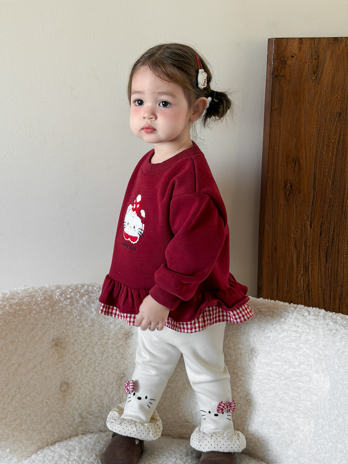 TTS - Legging lót lông kitty nơ caro S66 1562