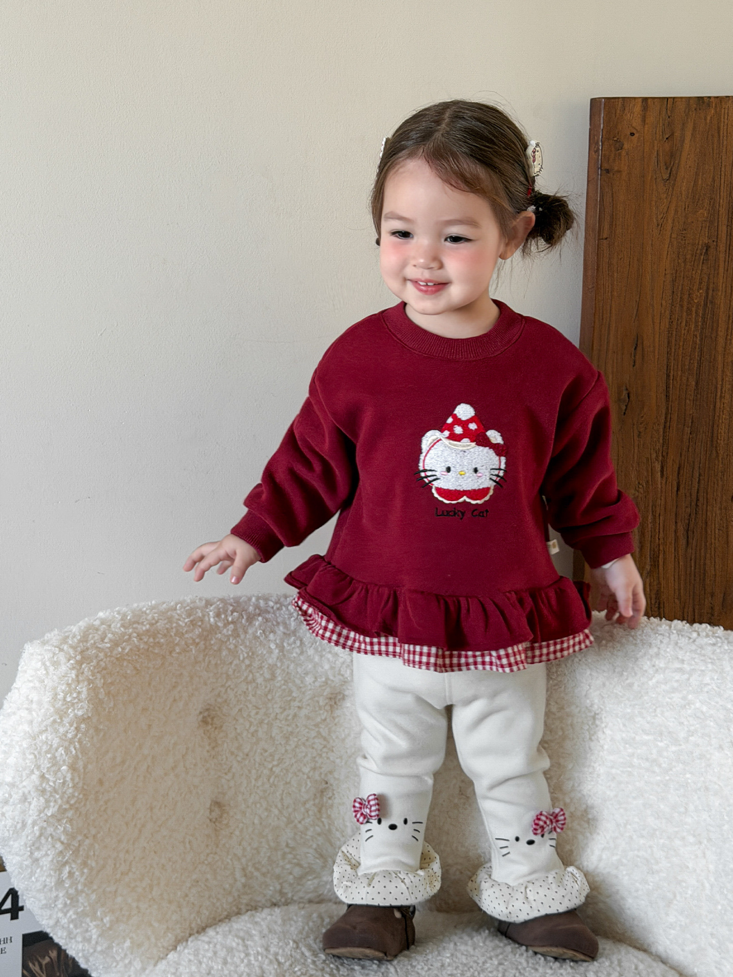 TTS - Legging lót lông kitty nơ caro S66 1562