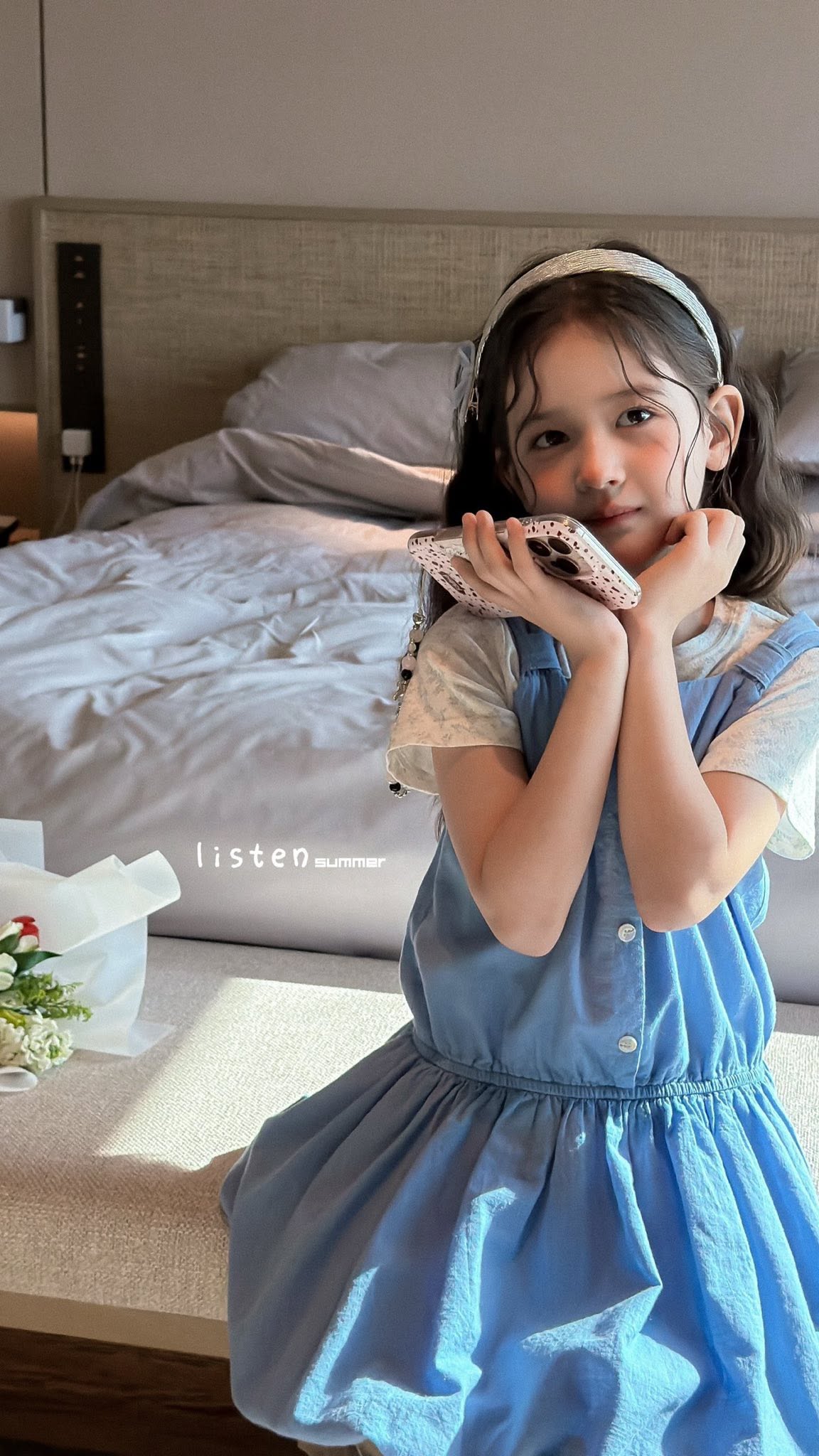 Listen - Set yếm xanh áo hoa tinh khôi 612032