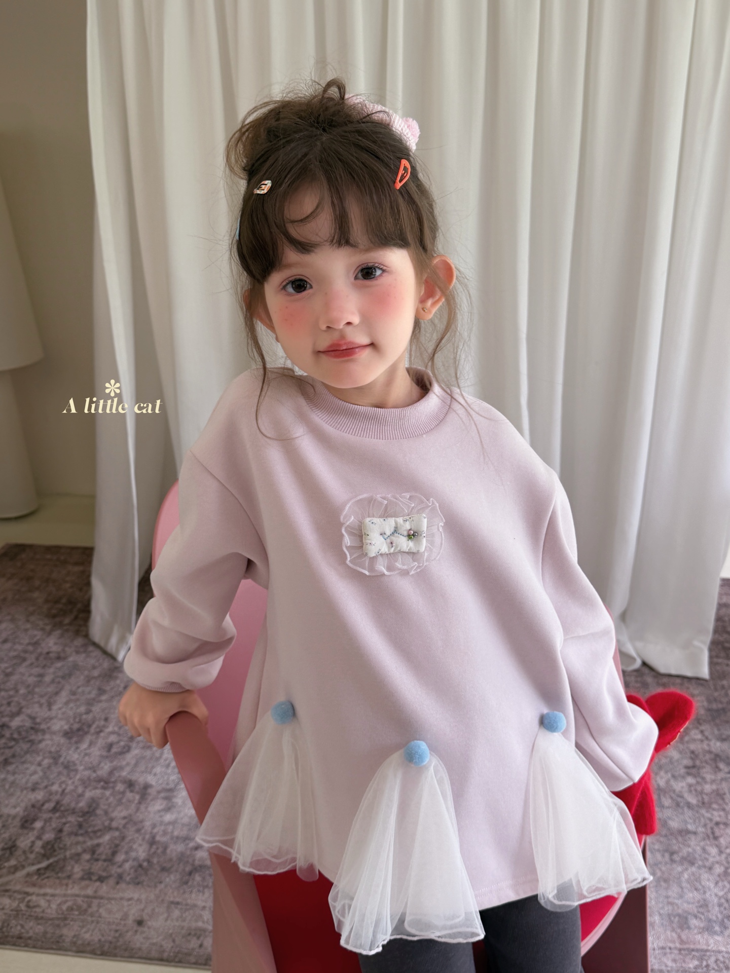 A Little Cat - Áo khoác lông cừu mũ kẻ đỏ 5433