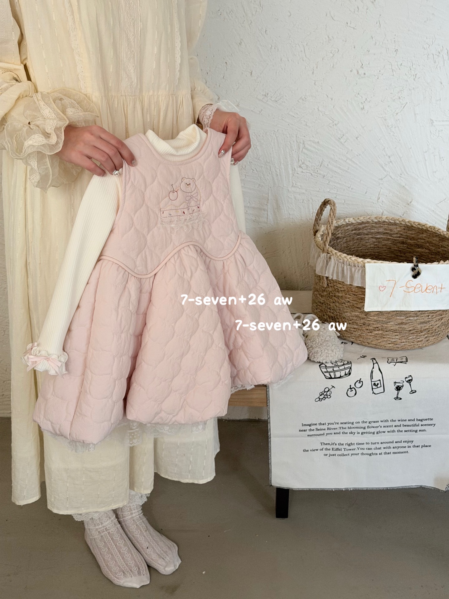7-seven - Set đầm + áo len cherry bear pinky 7202