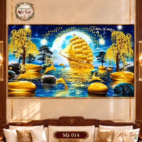 Product image - Tranh Thuận Buồm Xuôi Gió – Thuyền Vàng Ánh Trăng