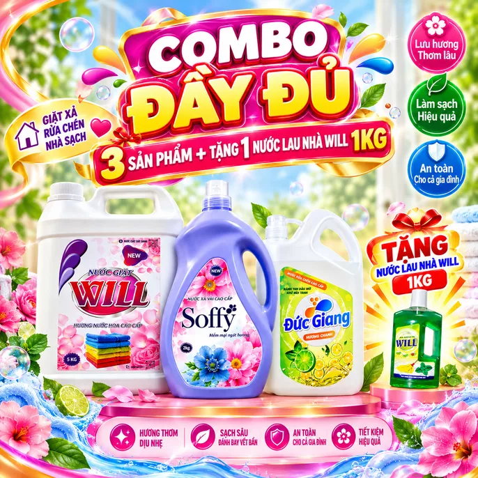 Product image - COMBO ĐẦY ĐỦ + TẶNG 1 NƯỚC LAU SÀN WILL 1KG