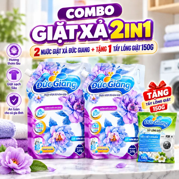 Product image - COMBO GIẶT XẢ 2IN1 3.4KG + TẶNG 1 TẨY LỒNG GIẶT