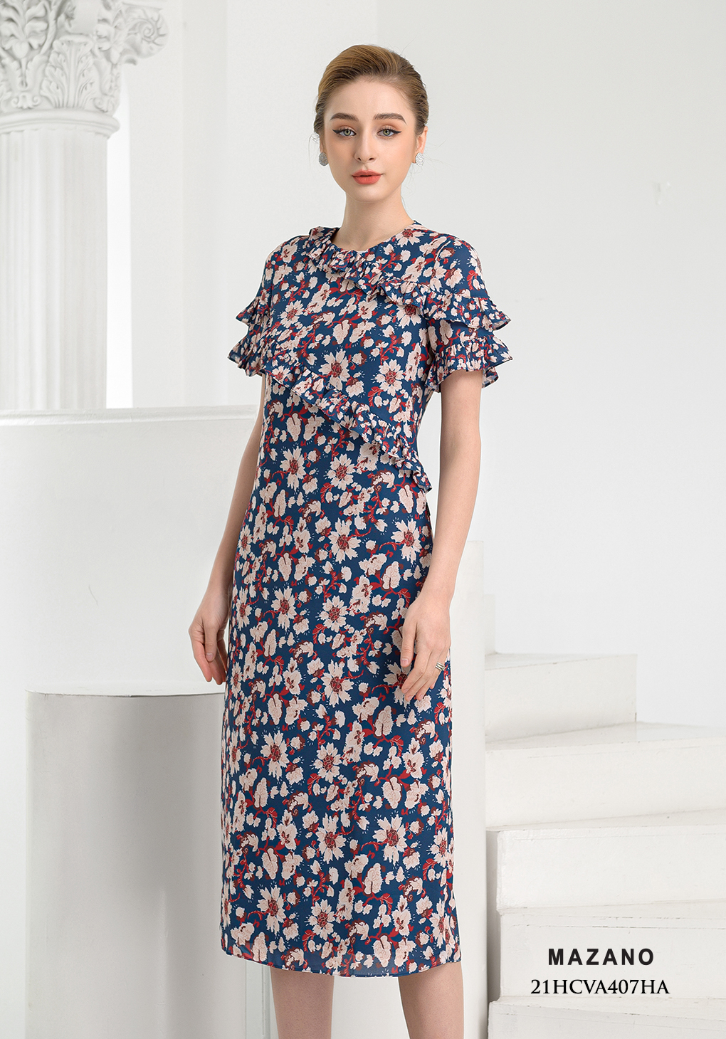 Đầm suông họa tiết tay bèo cách điệu_thumbnail_1