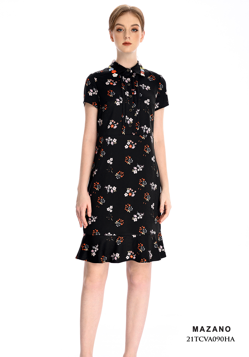 Váy sơ mi suông nền đen họa tiết suông chân bèo