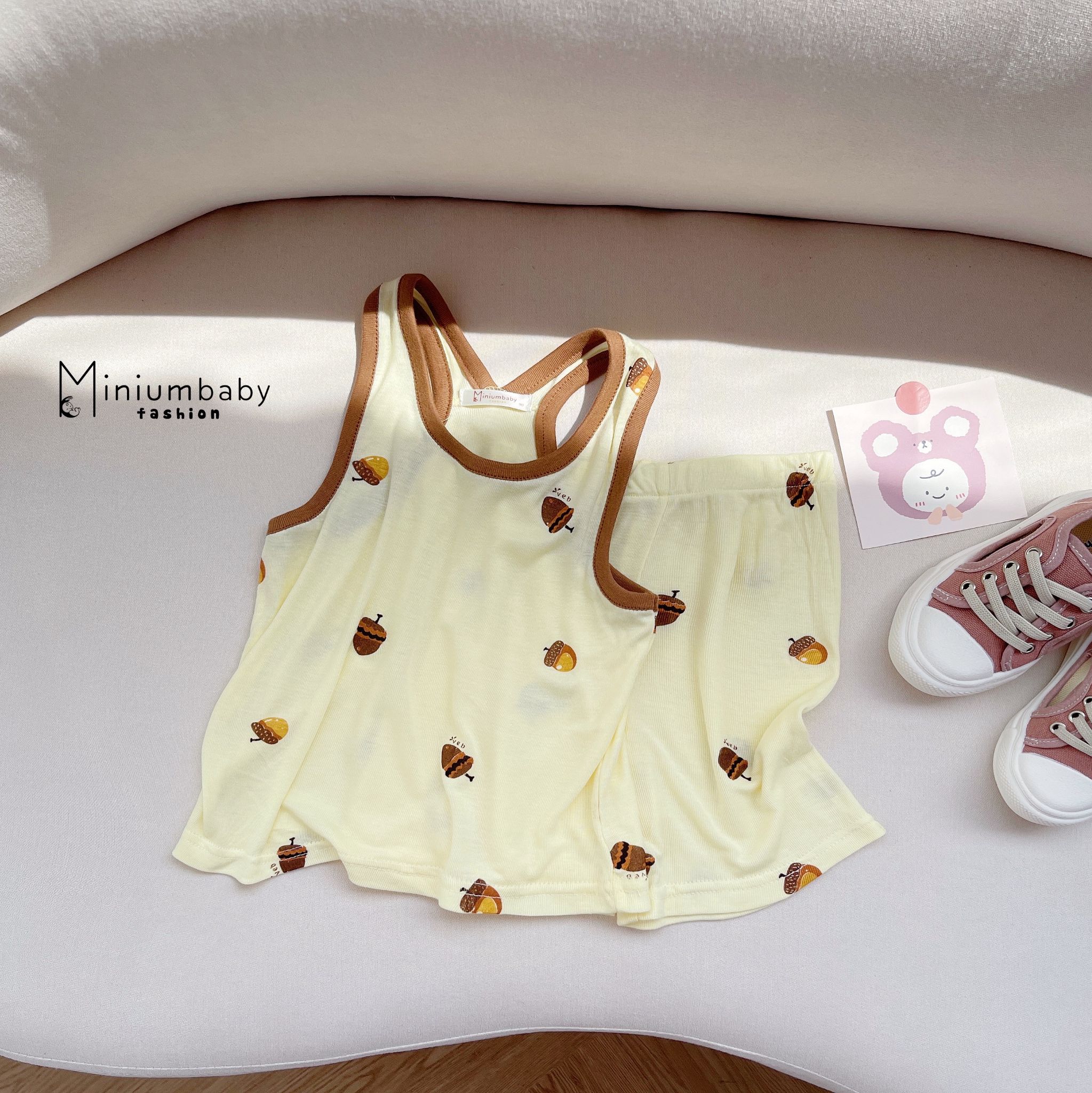 Bộ cotton 2 dây unisex vàng