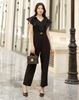 Jumpsuit cổ V phối bèo vai đính Belt