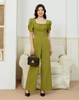 Jumpsuit ống suông cổ U phối ly ngực sang trọng