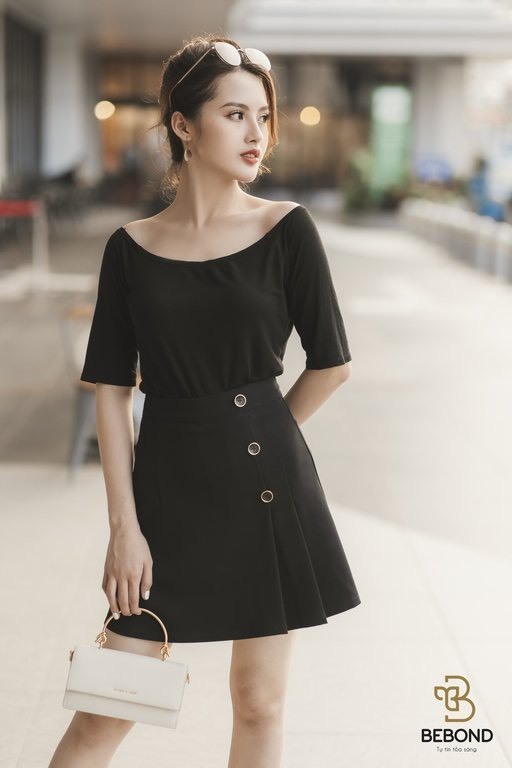 Chân váy thời trang nữ đen 3 cúc - Minji Skirt