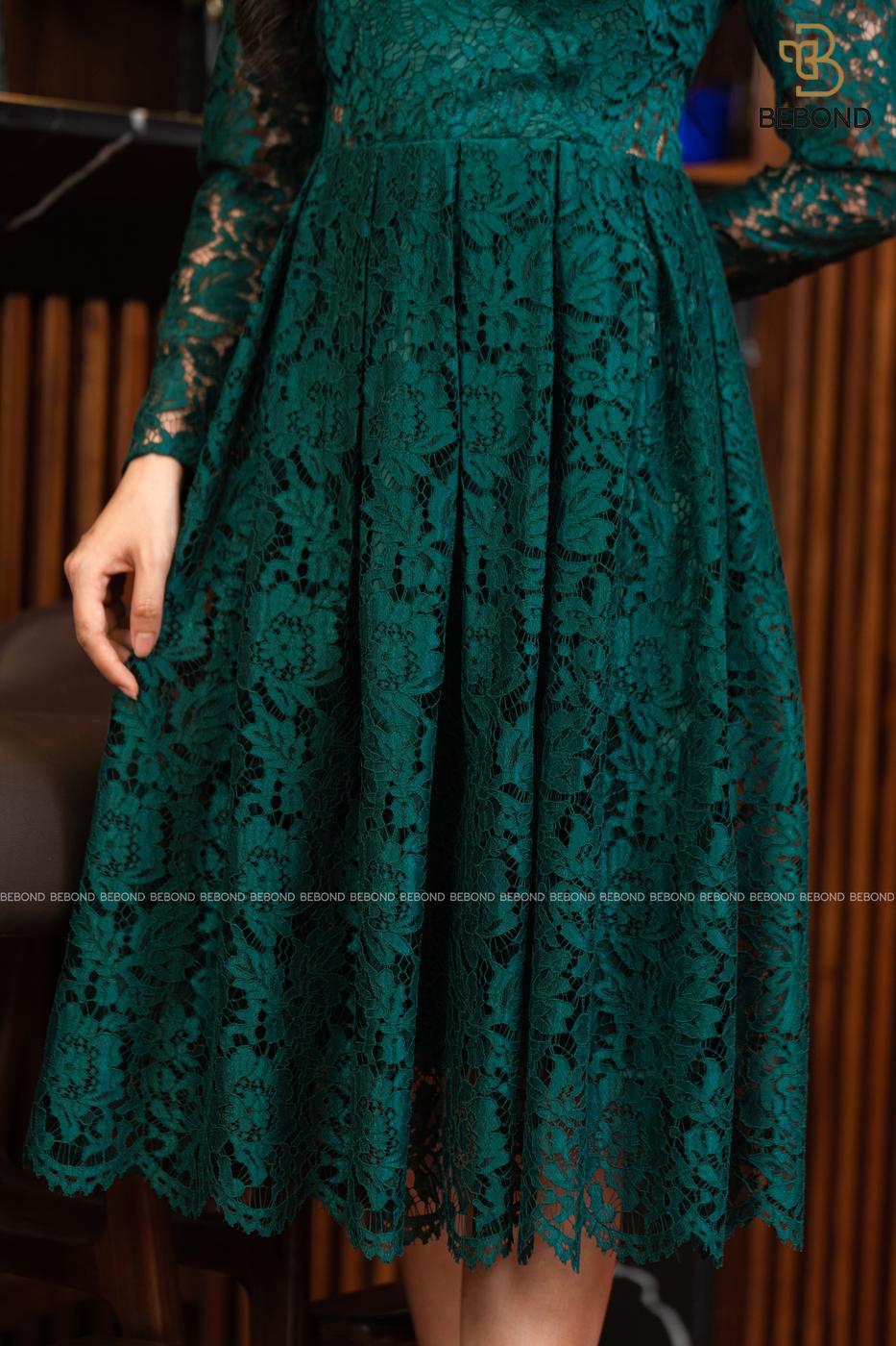ĐẦM REN XẾP LY -LARISSA DRESSS - XANH RÊU